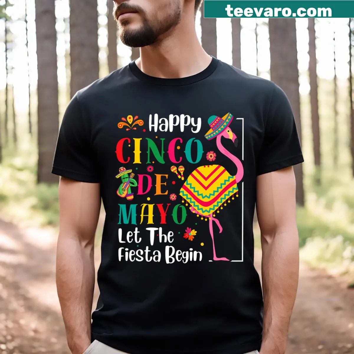 Festive flamingo illustration for Cinco de Mayo t-shirt — on a men's t-shirt
