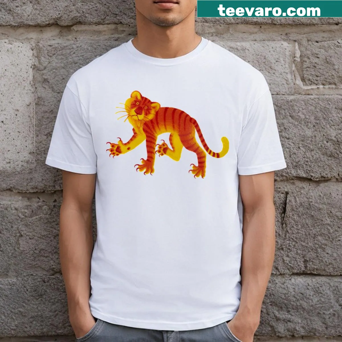 Cartoon tiger graphic on a funny animals t-shirt — on a men's t-shirt