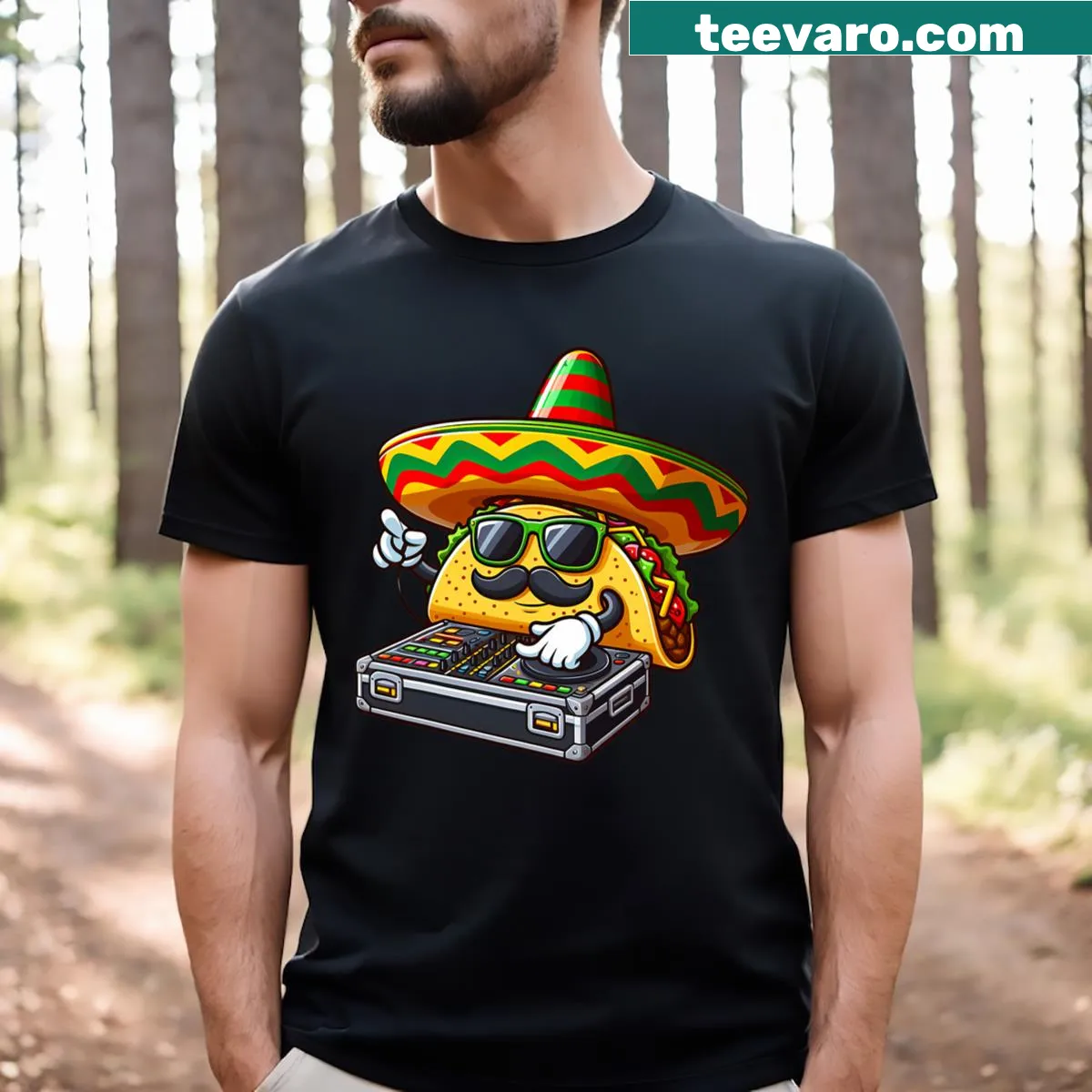 EDM DJ taco graphic on Cinco de Mayo t-shirt — on a men's t-shirt