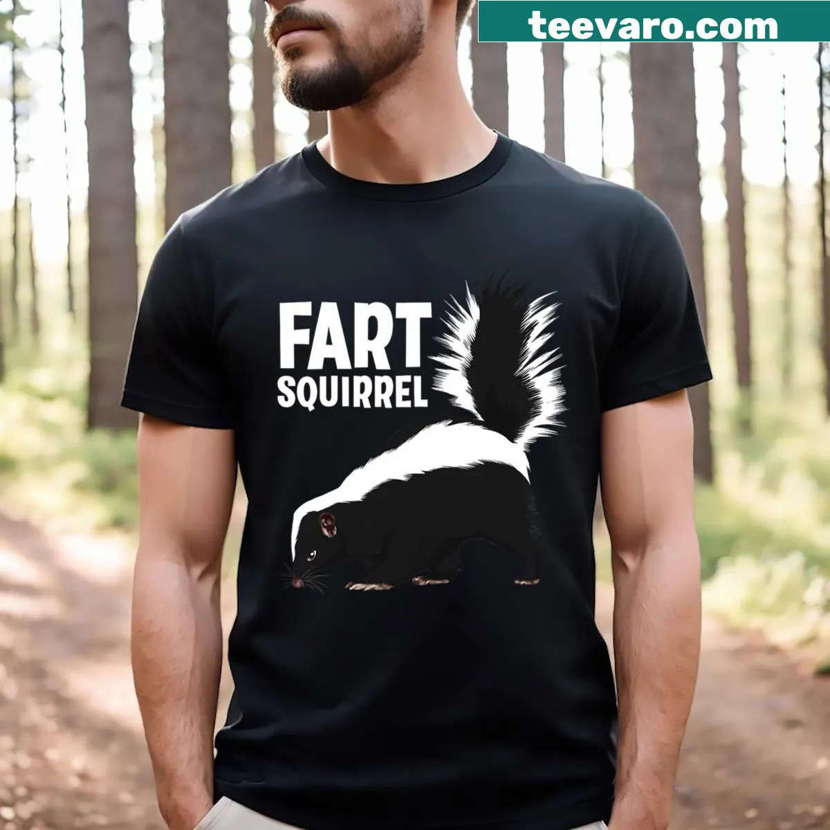 Cartoon skunk with a humorous expression and funny fumes — on a men's t-shirt