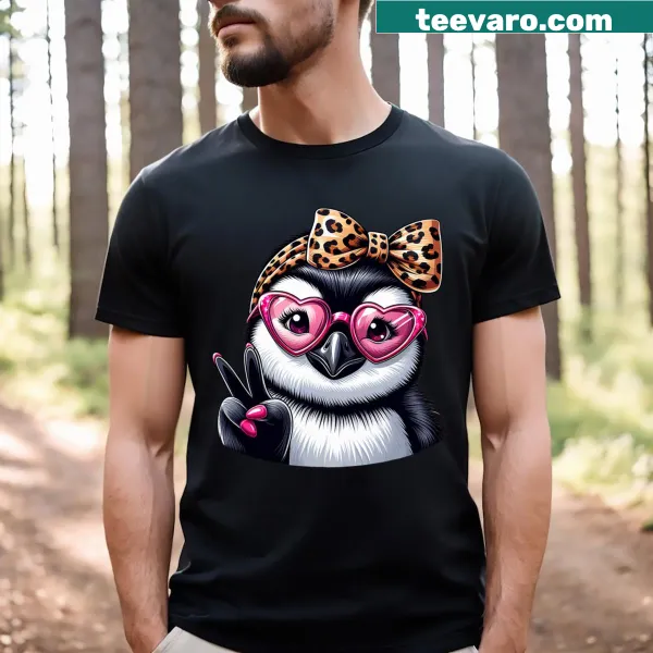 Cartoon penguin with peace sign for Mother's Day T-shirt