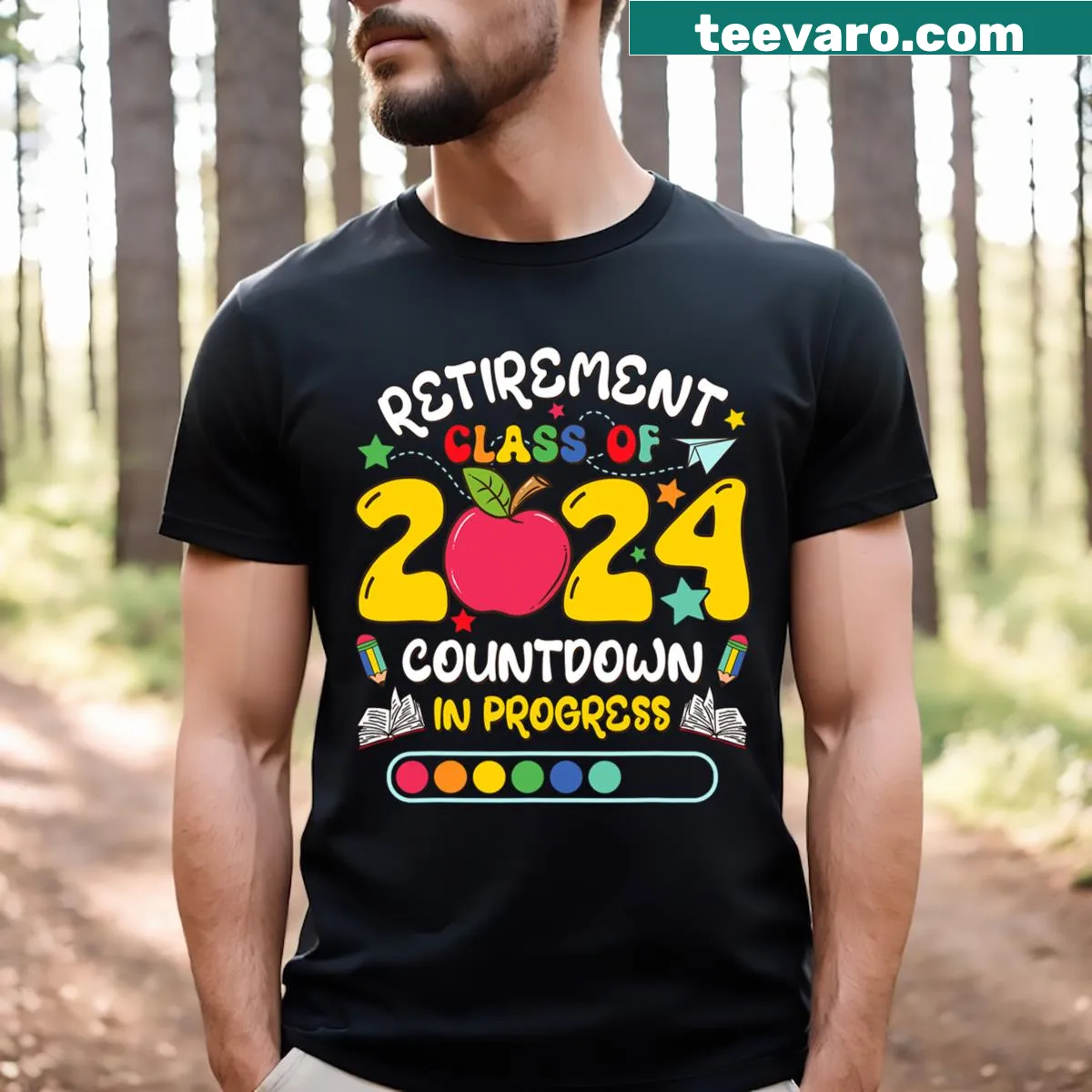 Funny retirement T-shirt for teachers with countdown graphic — on a men's t-shirt