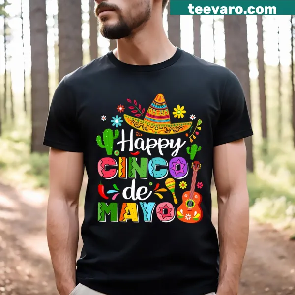 Cheerful Cinco De Mayo illustration t-shirt for men and kids