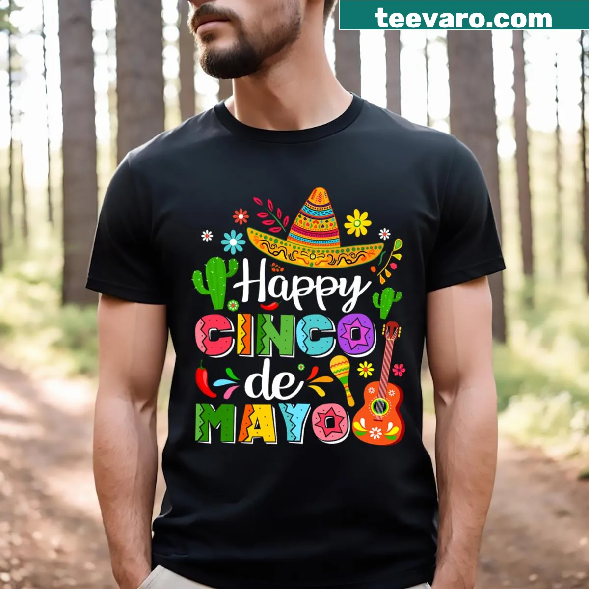 Cheerful Cinco De Mayo illustration t-shirt for men and kids — on a men's t-shirt