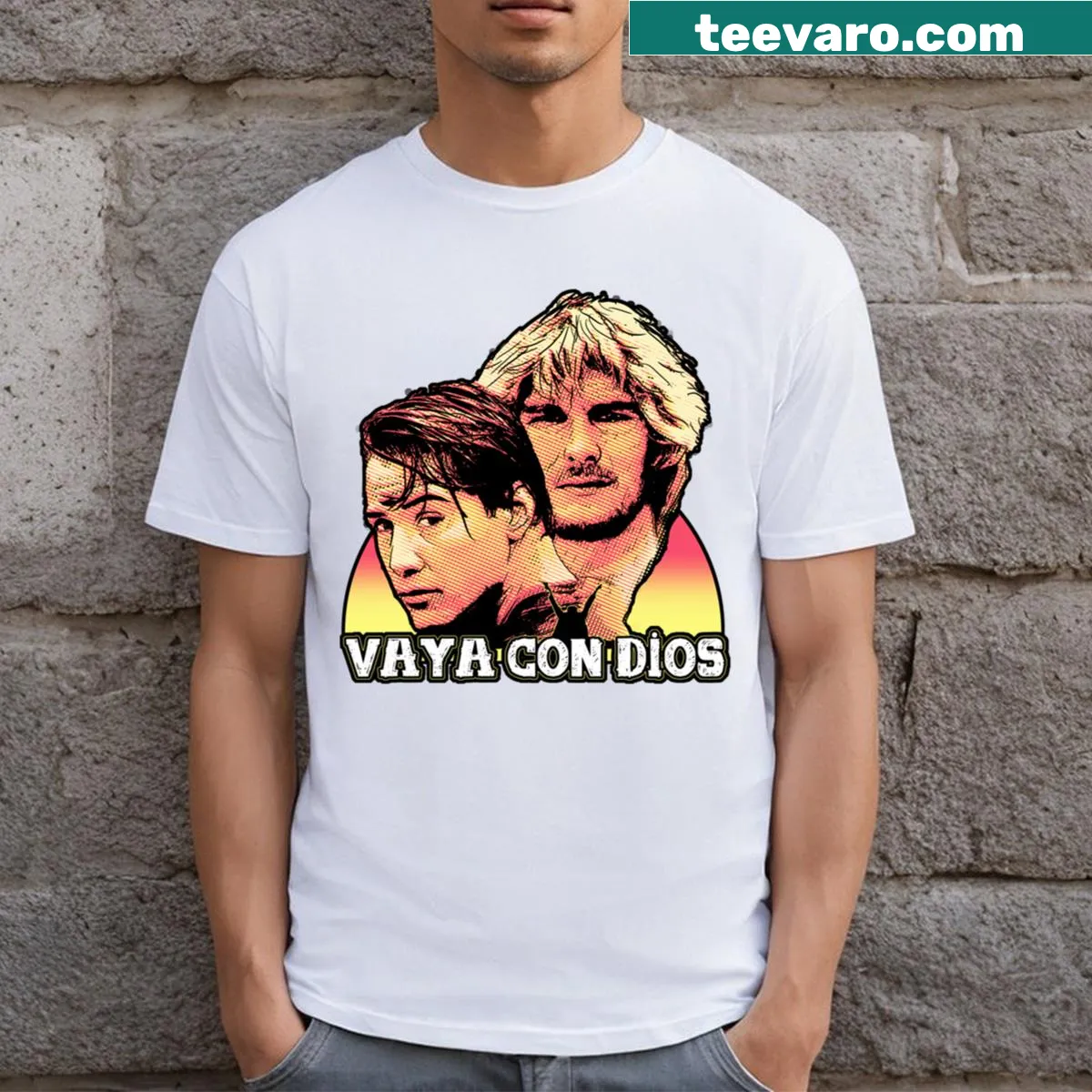 Funny T-shirt with the phrase 'He's Not Coming Back' in bold typography — on a men's t-shirt