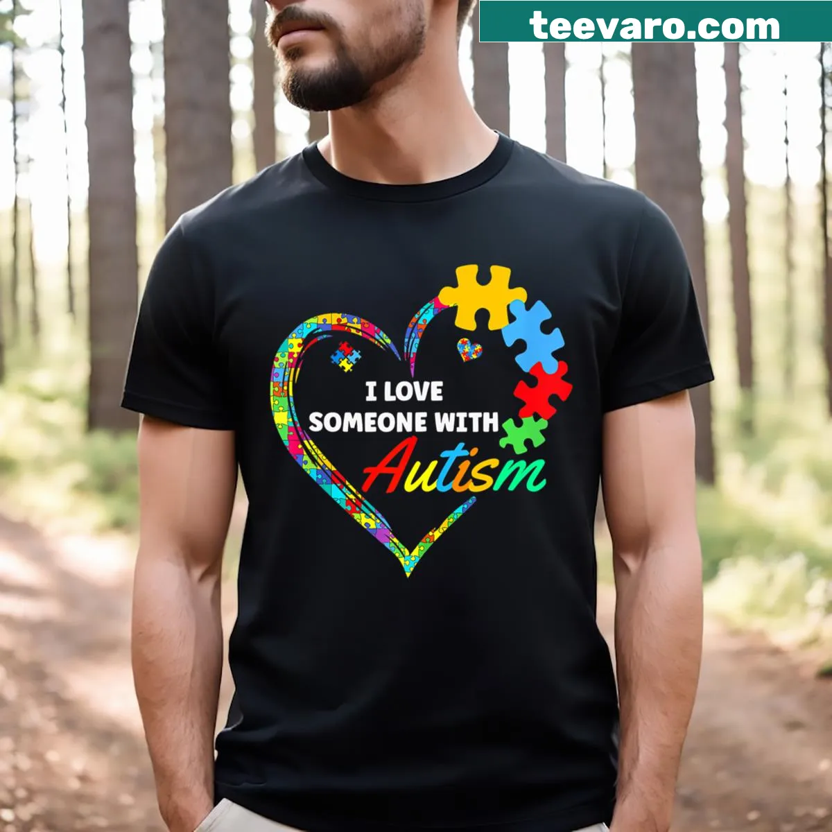 Heart graphic t-shirt promoting autism awareness — on a men's t-shirt