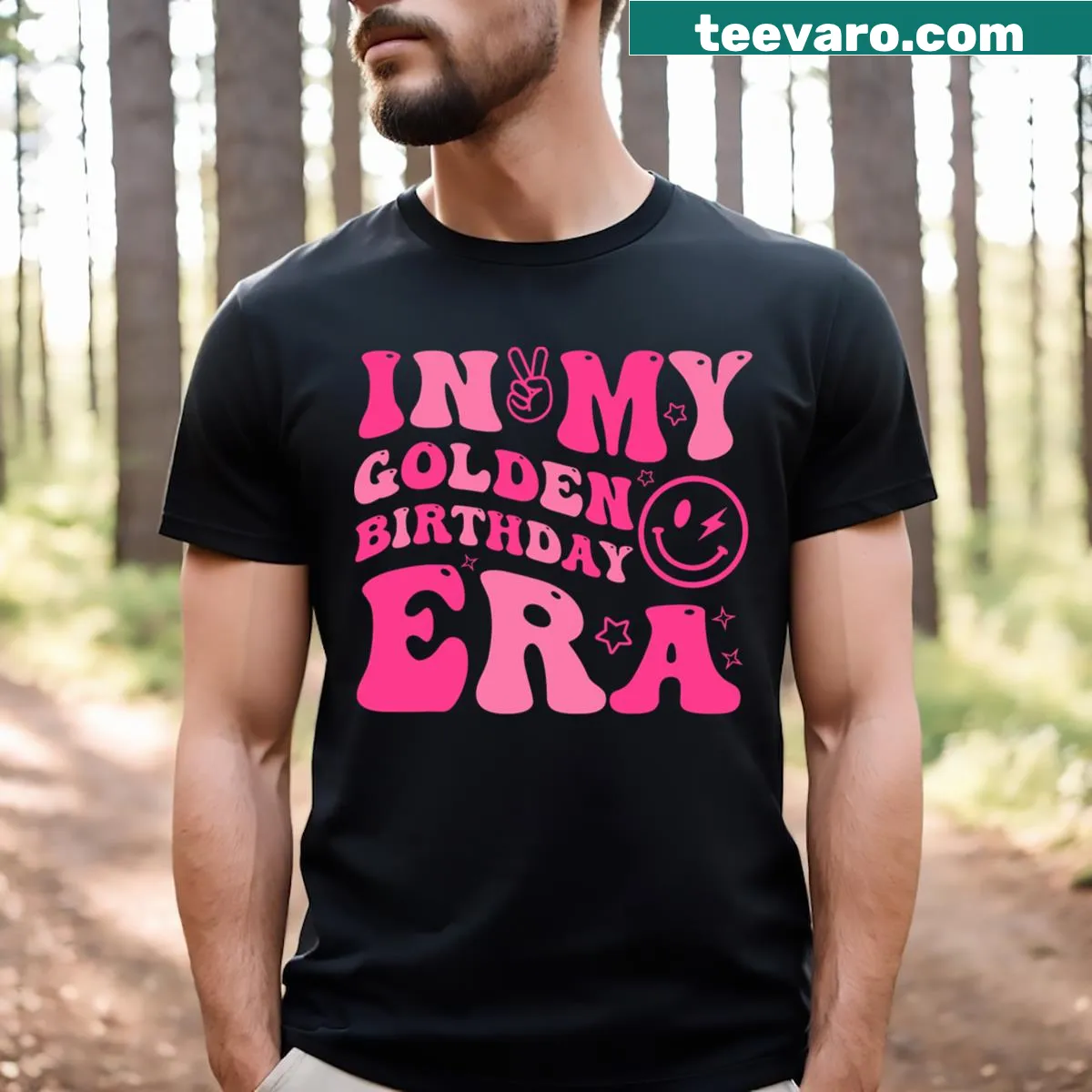 Golden birthday T-shirt with 'In My Golden Birthday Era' in cheerful typography — on a men's t-shirt