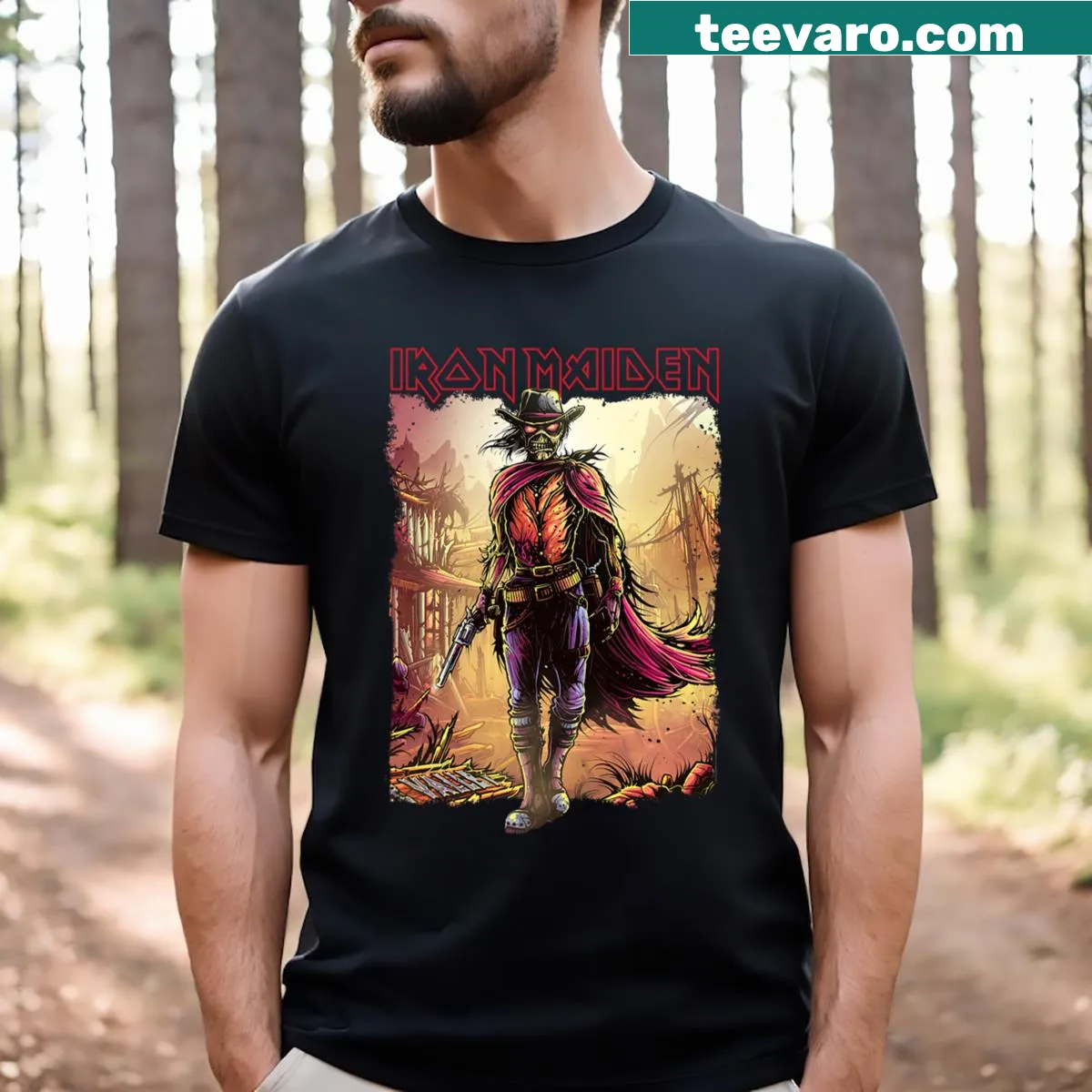 Iron Maiden Piece Of Mind graphic novel design T-shirt — on a men's t-shirt