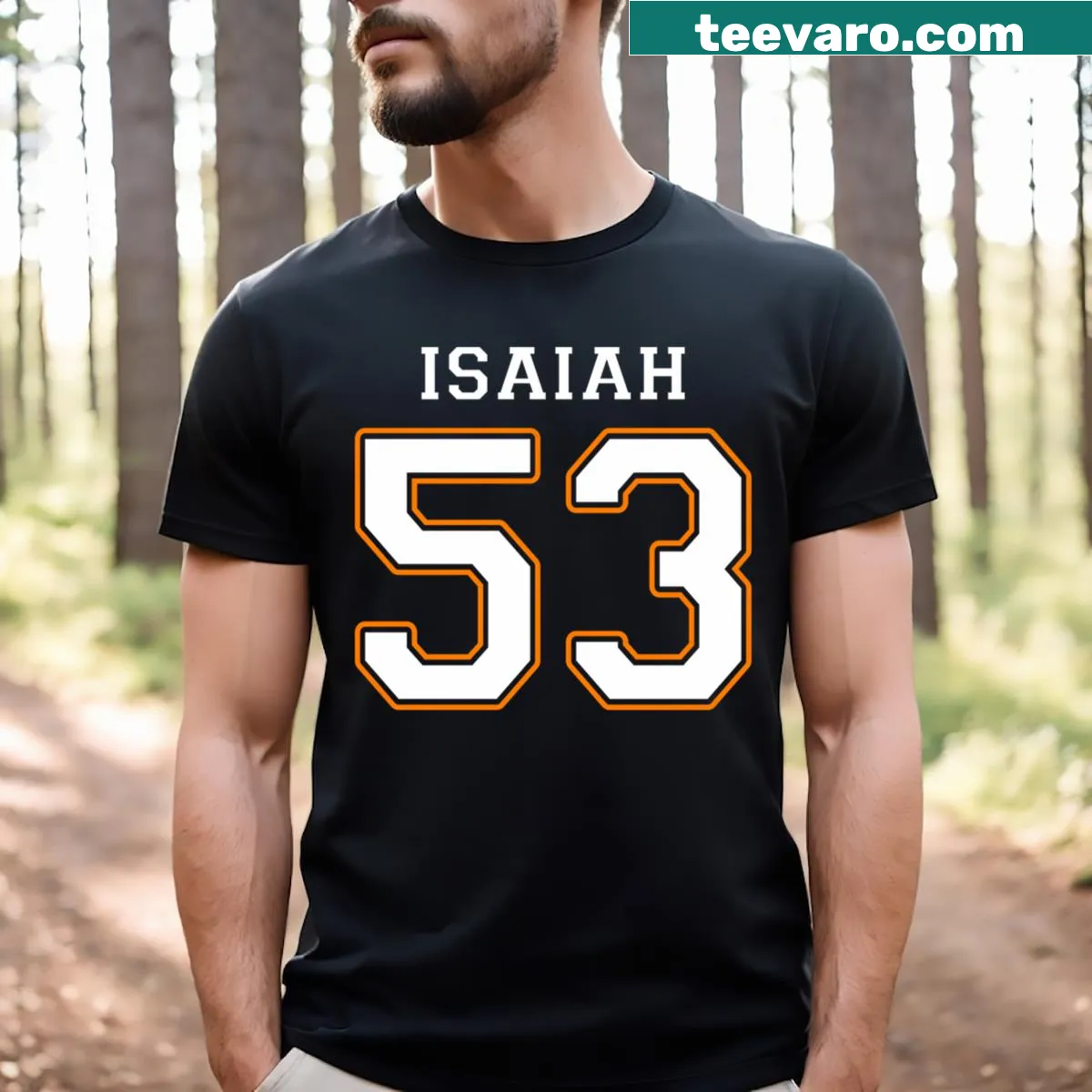 T-shirt featuring text inspired by Isaiah 53 — on a men's t-shirt