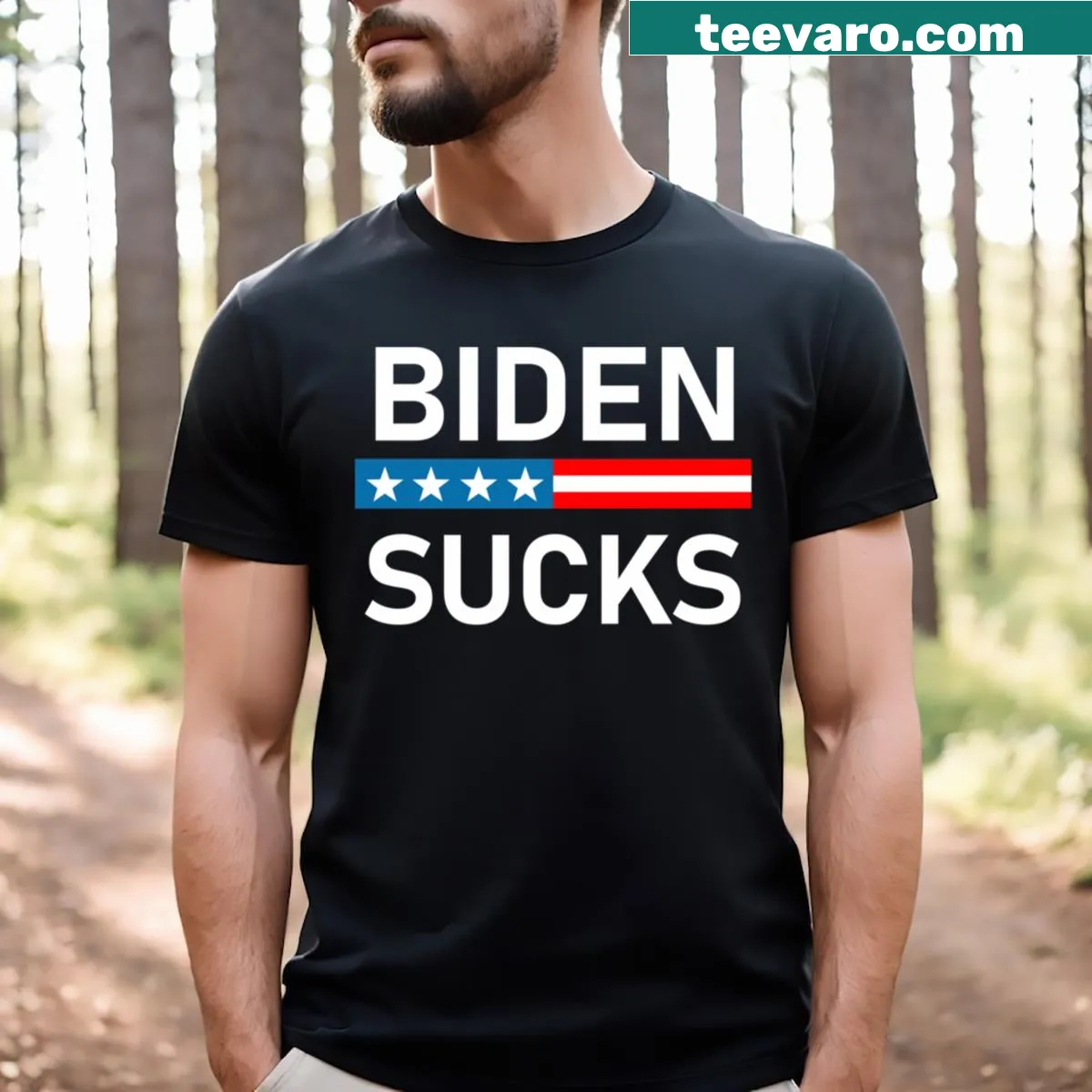 Humorous Joe Biden Sucks T-shirt with bold text — on a men's t-shirt