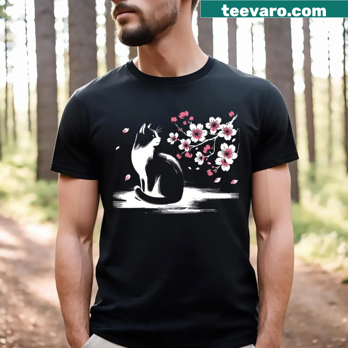 Anime-style kawaii cat graphic on a T-shirt — on a men's t-shirt