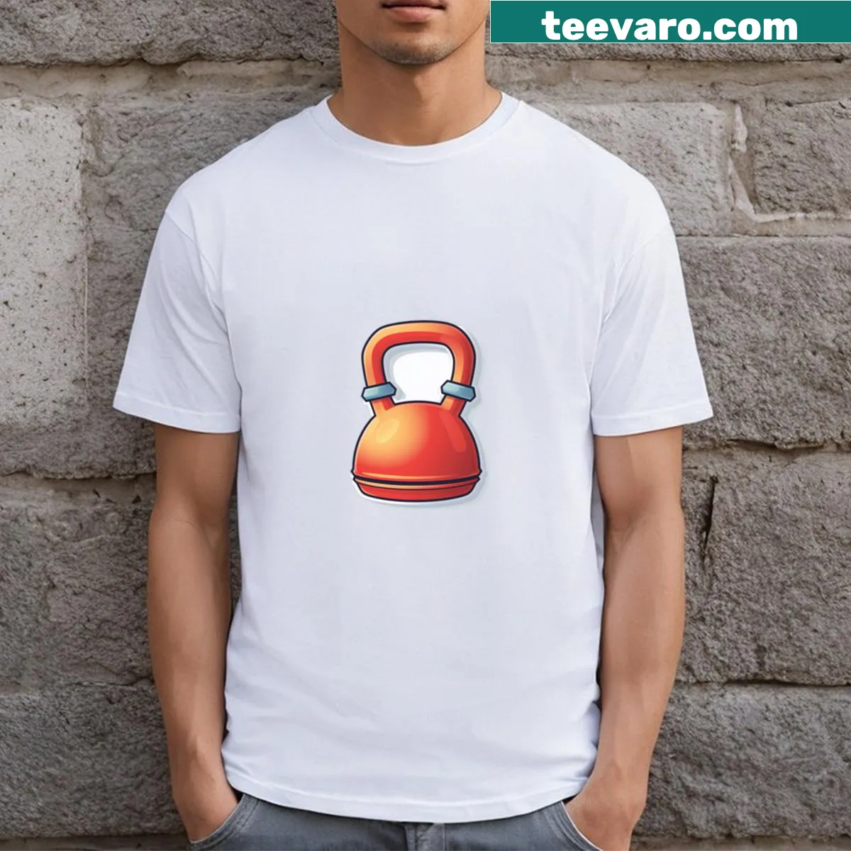 Bold T-shirt featuring a kettlebell graphic — on a men's t-shirt