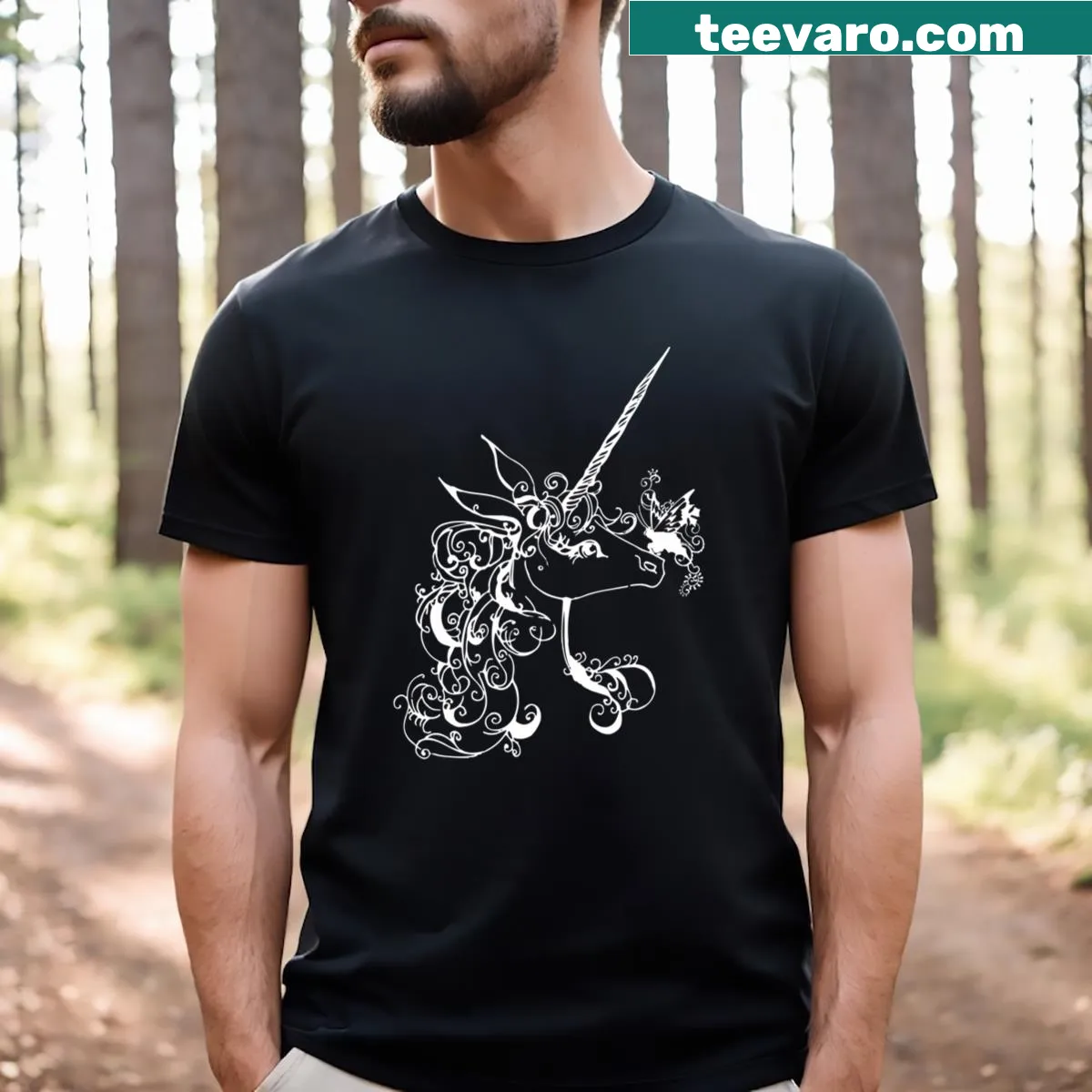 Illustrated Lady Amalthea with a butterfly on T-shirt — on a men's t-shirt