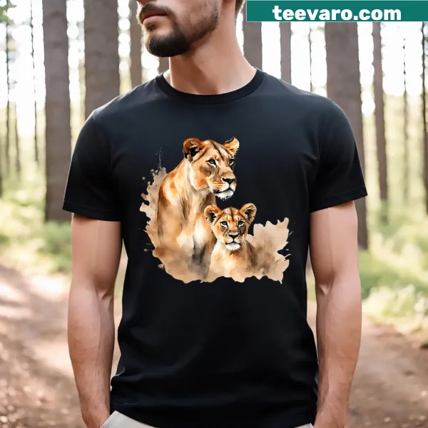 Illustrative lioness graphic on a Mama Lioness t-shirt for mothers