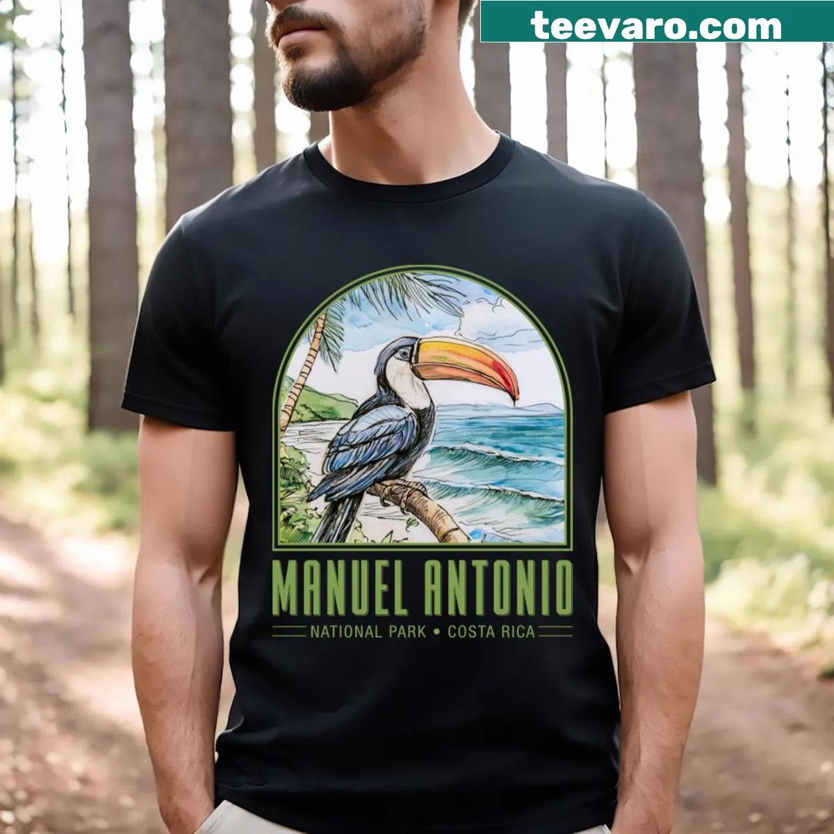 T-shirt with graphic inspired by Manuel Antonio National Park — on a men's t-shirt