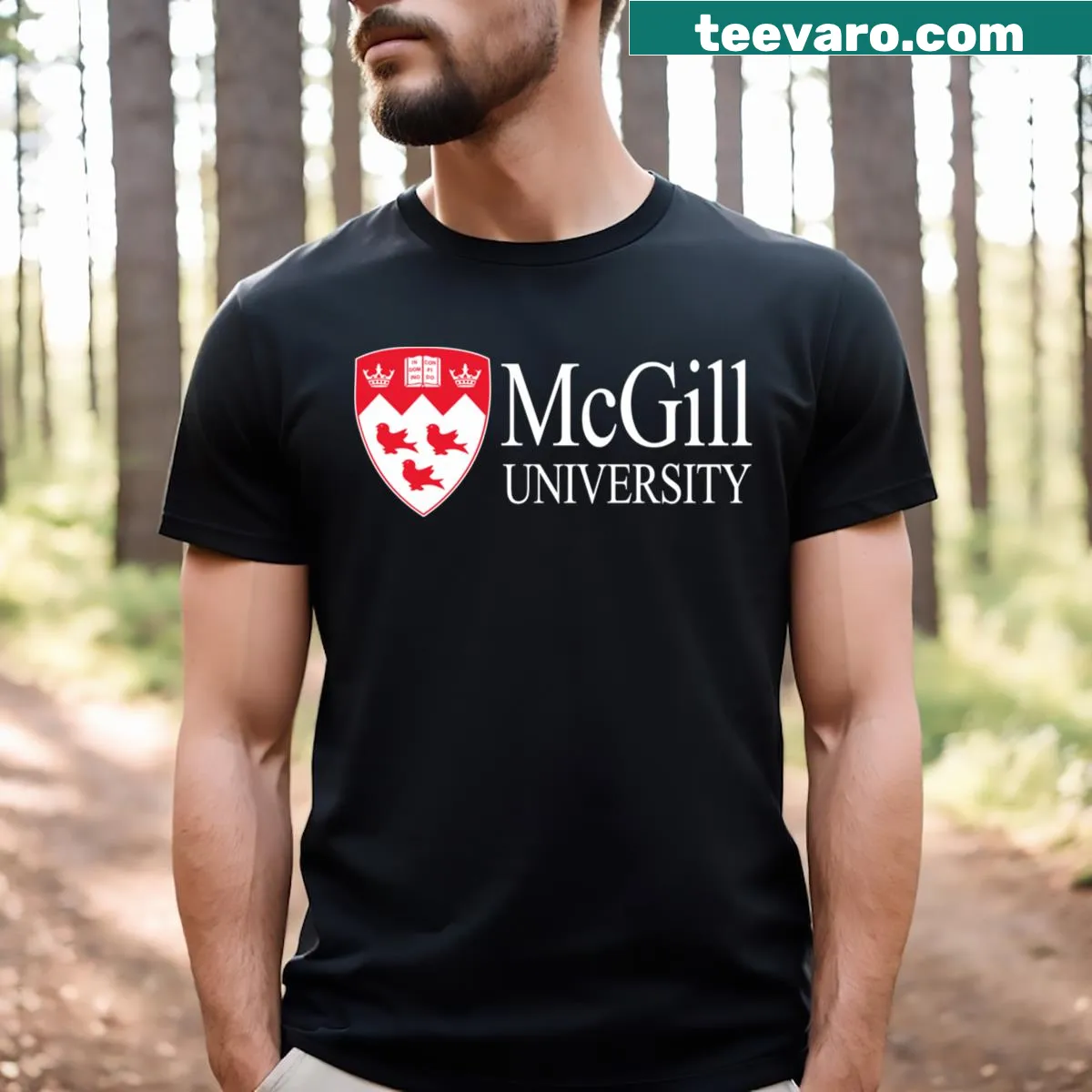 McGill University t-shirt with classic emblem — on a men's t-shirt
