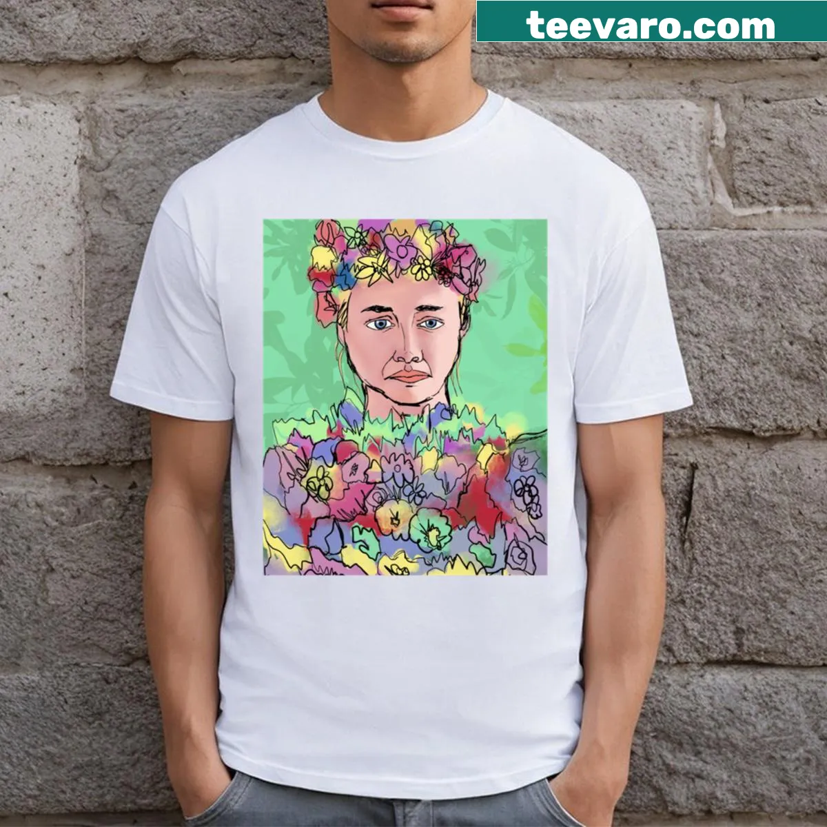 Midsommer themed illustrated T-shirt featuring whimsical designs. — on a men's t-shirt