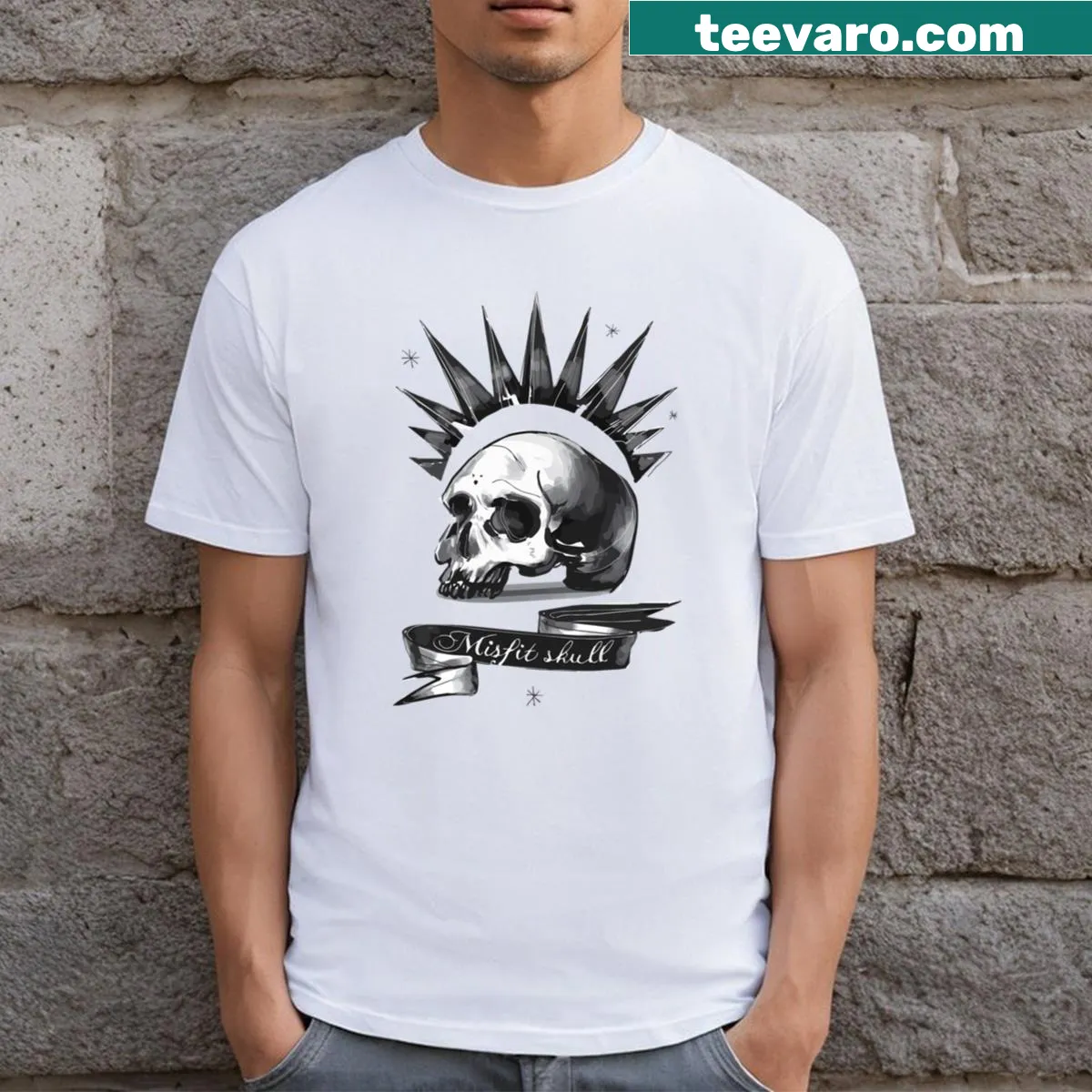 Chloe Price inspired Misfit Skull graphic T-shirt — on a men's t-shirt