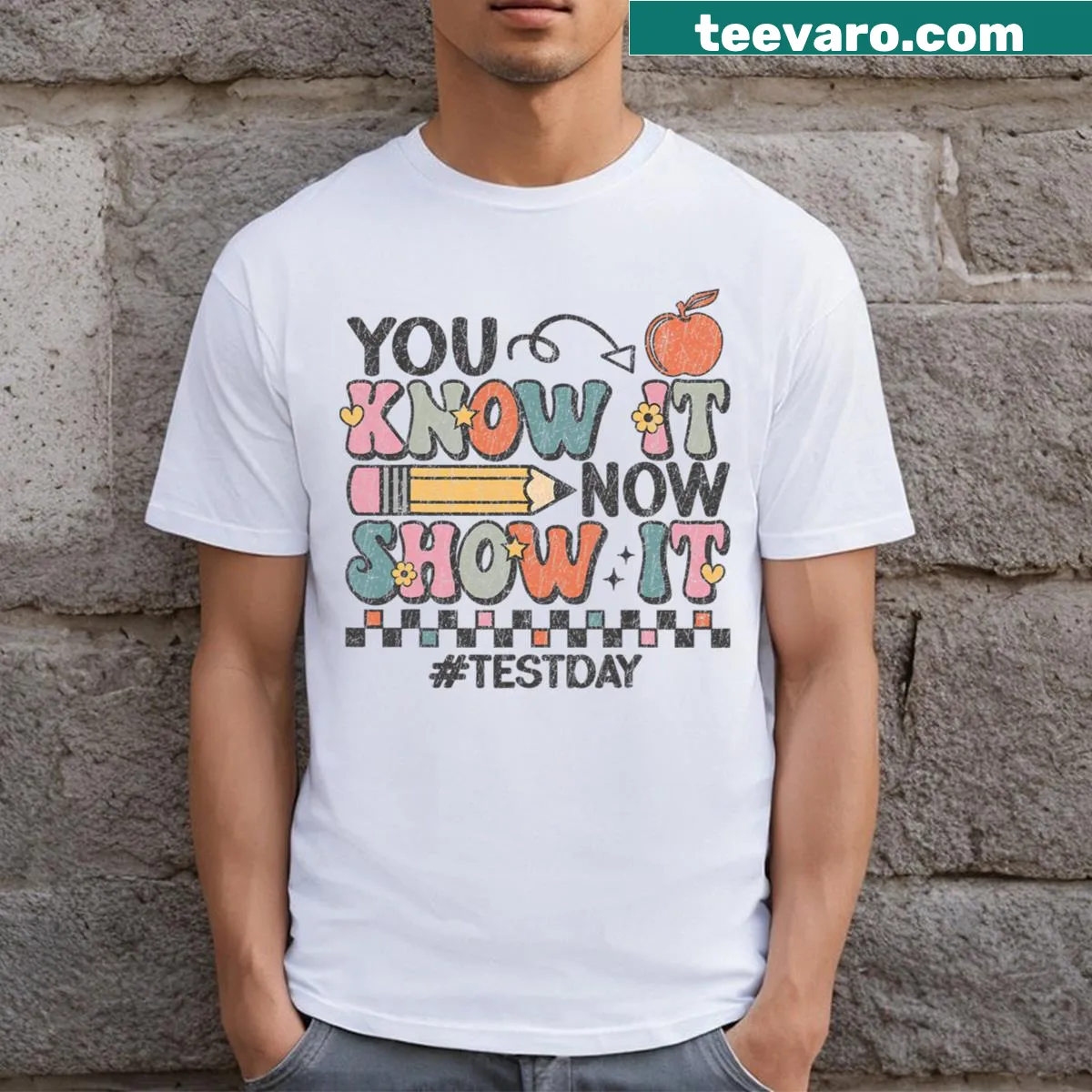Motivational text for teachers featured on a casual t-shirt. — on a men's t-shirt