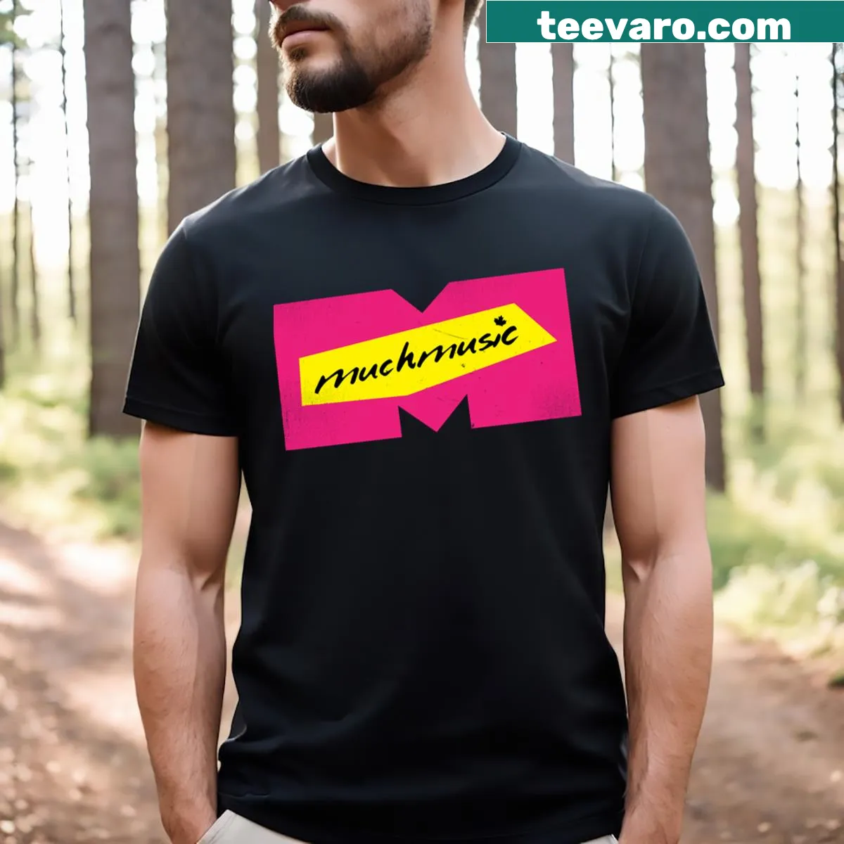 Retro Much Music logo t-shirt — on a men's t-shirt
