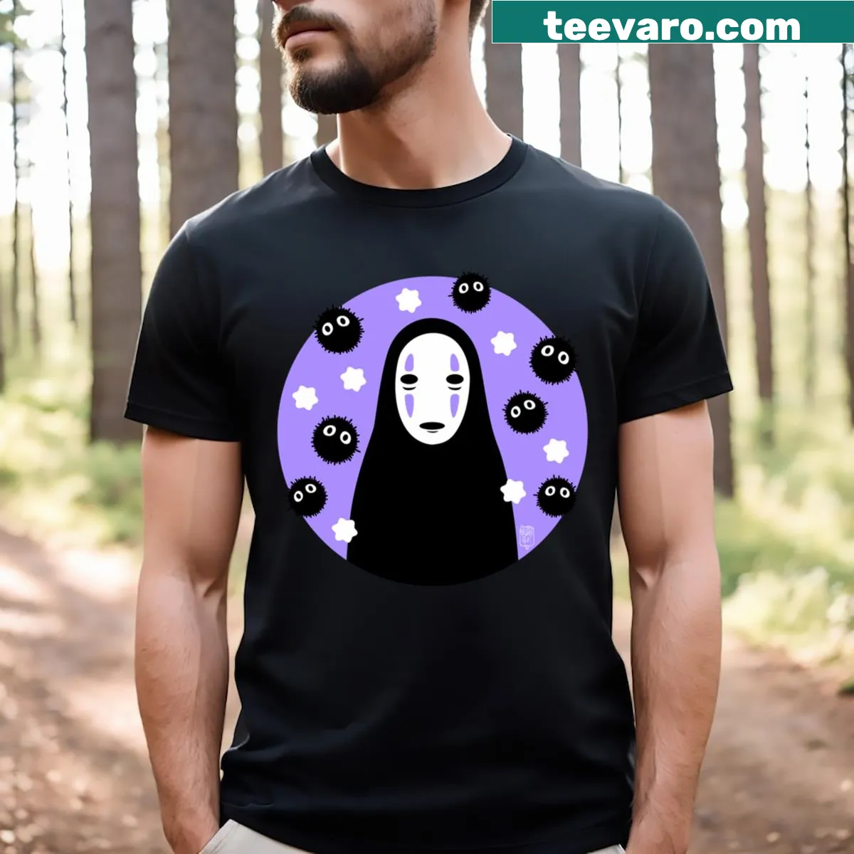 Minimalist silhouette design of No Face character on T-shirt. — on a men's t-shirt