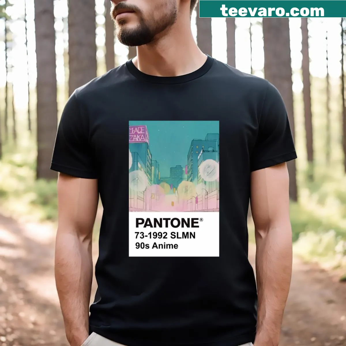 Retro 90s anime-themed T-shirt — on a men's t-shirt