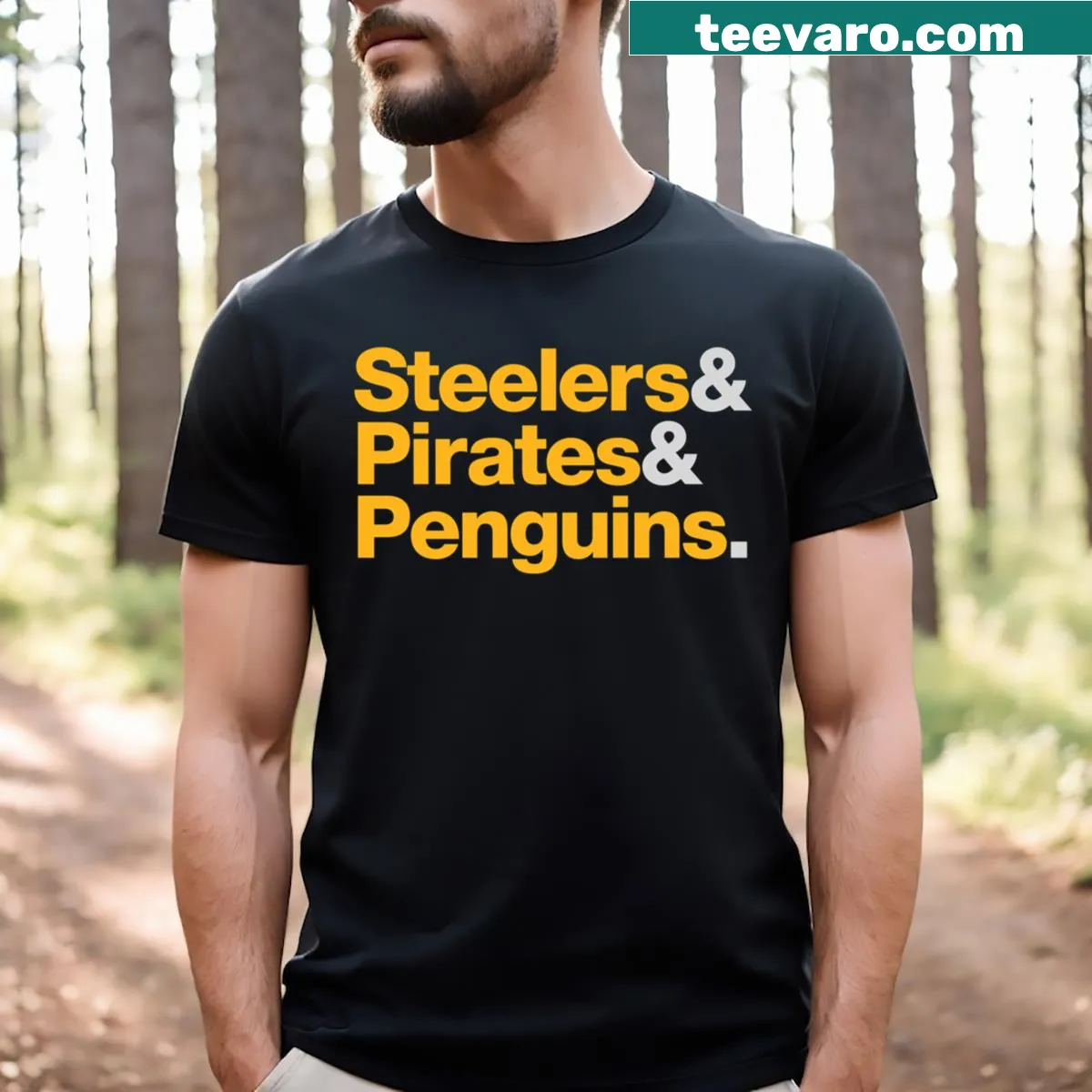 Illustrated T-shirt celebrating Pittsburgh sports teams — on a men's t-shirt