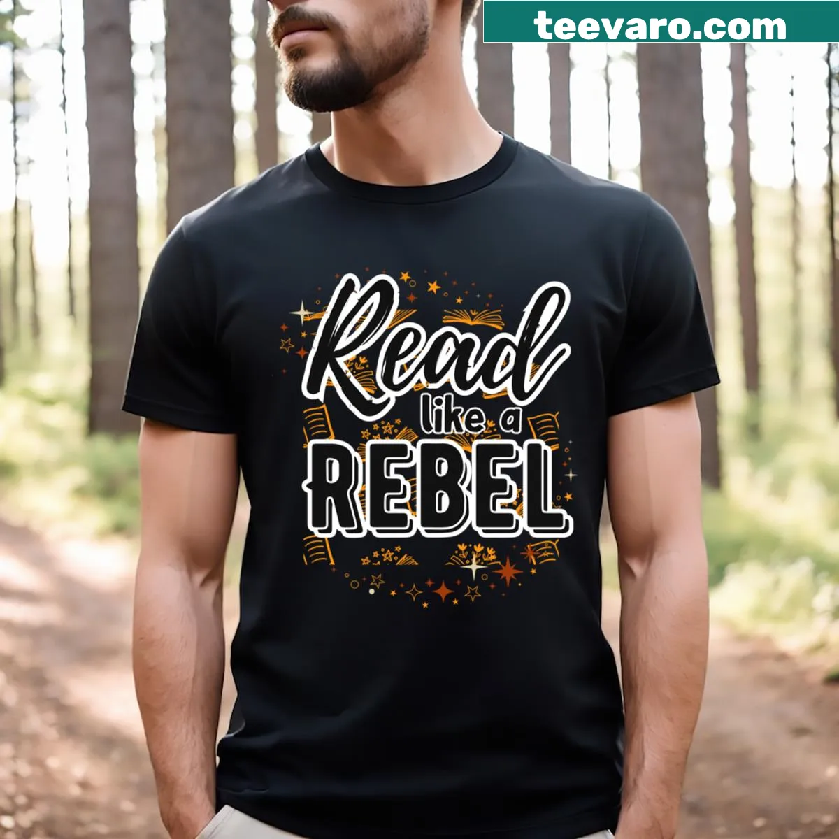Read Like A Rebel motivational t-shirt — on a men's t-shirt