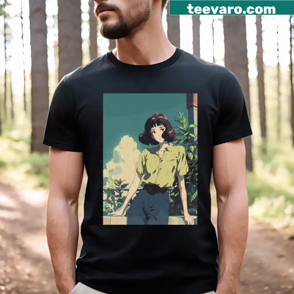 Illustrated Retro 90s Anime Girl T-shirt showcasing nostalgic design.