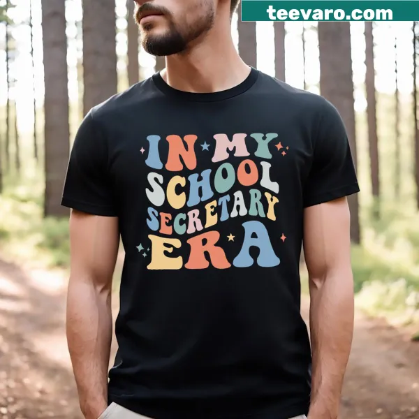 Vintage-style t-shirt celebrating school secretaries with retro design