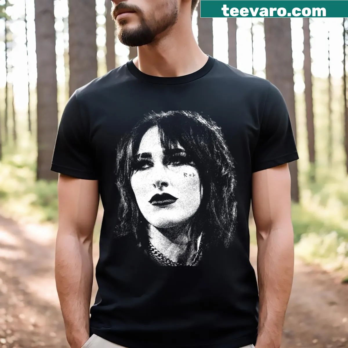 Illustrated T-shirt featuring Rhea Ripley graphic. — on a men's t-shirt