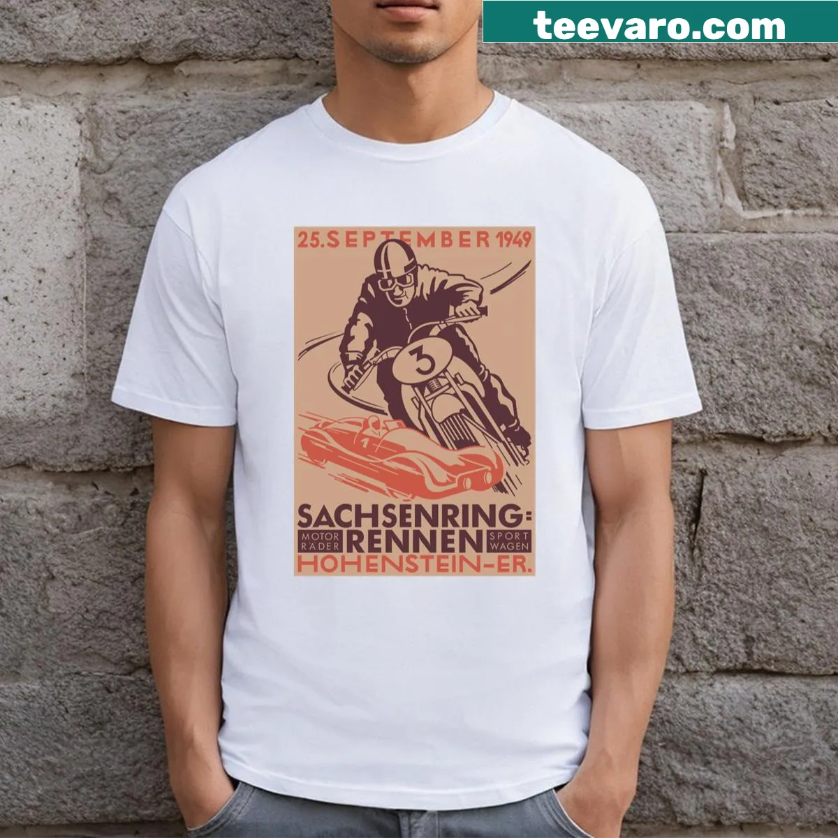Sachsenring T-shirt featuring the iconic racetrack design — on a men's t-shirt