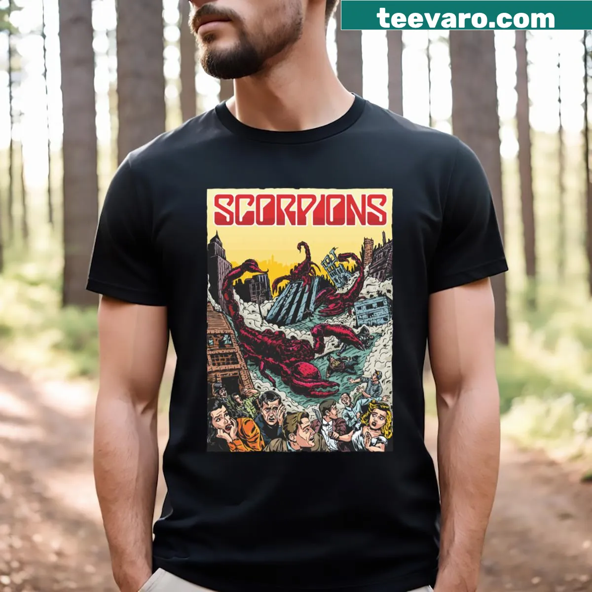 Graphic T-shirt celebrating the band Scorpions — on a men's t-shirt