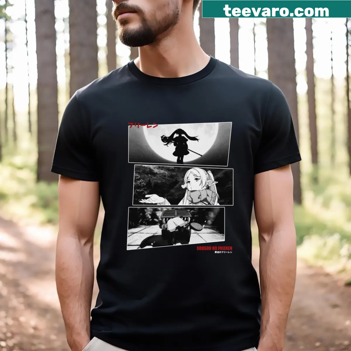 T-shirt featuring halftone design from Sousou No Frieren — on a men's t-shirt