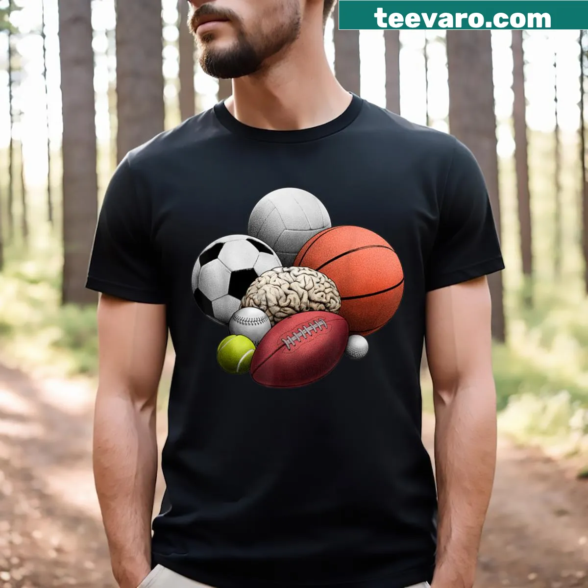 T-shirt featuring bold typography design celebrating sports — on a men's t-shirt