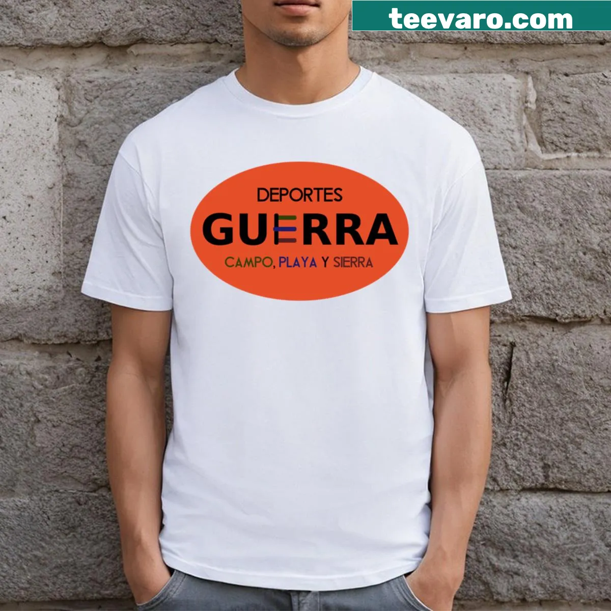 Bold typography on Sports War t-shirt for athletes — on a men's t-shirt