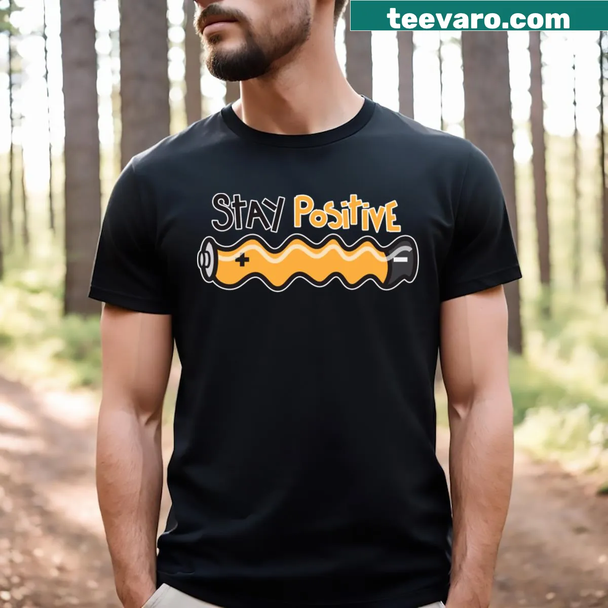 Stay Positive T-shirt featuring a motivational phrase — on a men's t-shirt