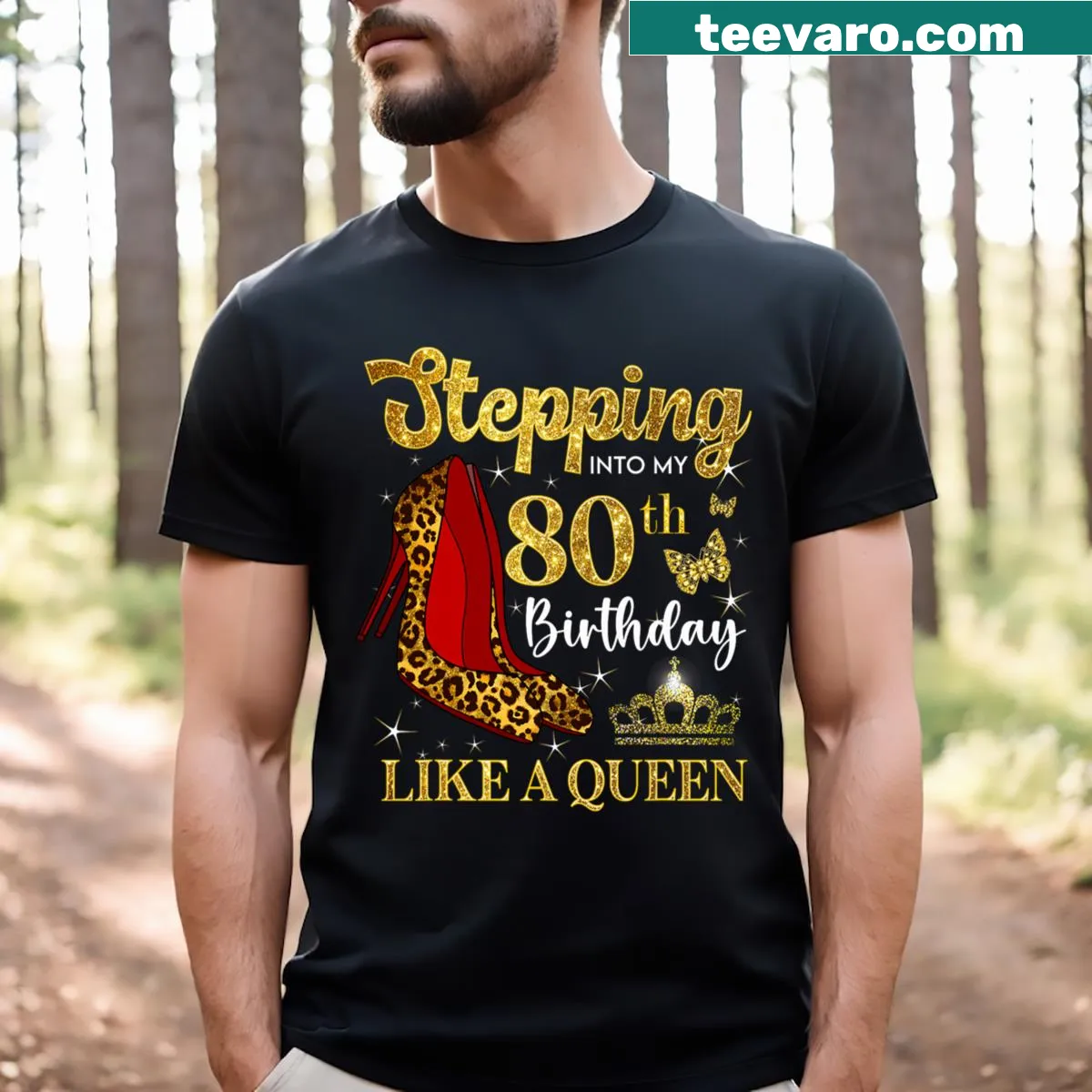 80th Birthday Queen T-shirt celebrating a milestone birthday — on a men's t-shirt
