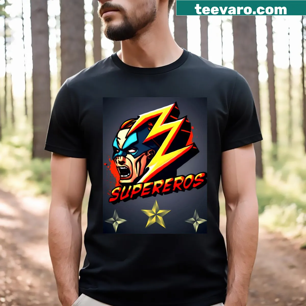 Heroic Supereros graphic featured on a T-shirt — on a men's t-shirt