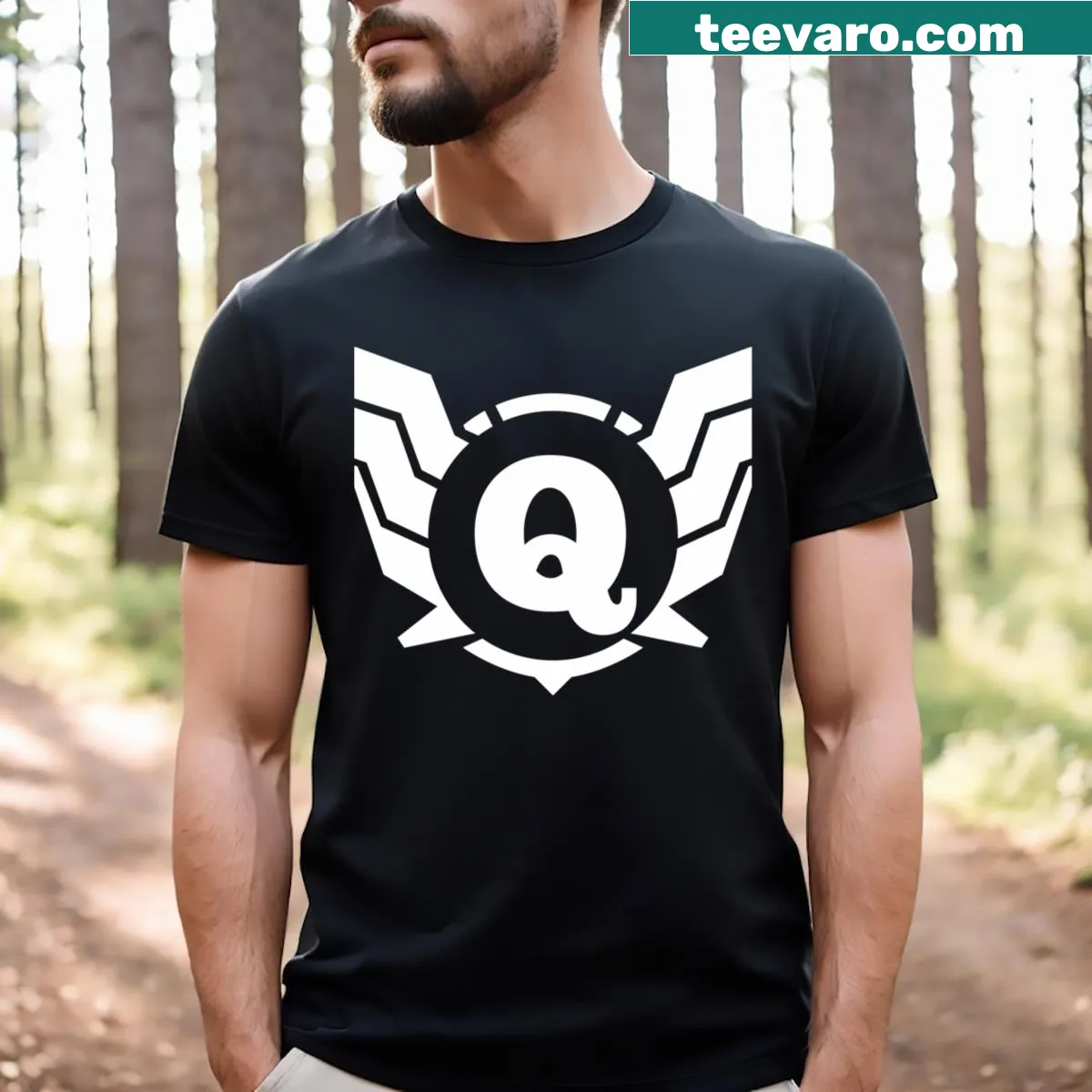 Letter Q with wings symbolizing empowerment on T-shirt — on a men's t-shirt