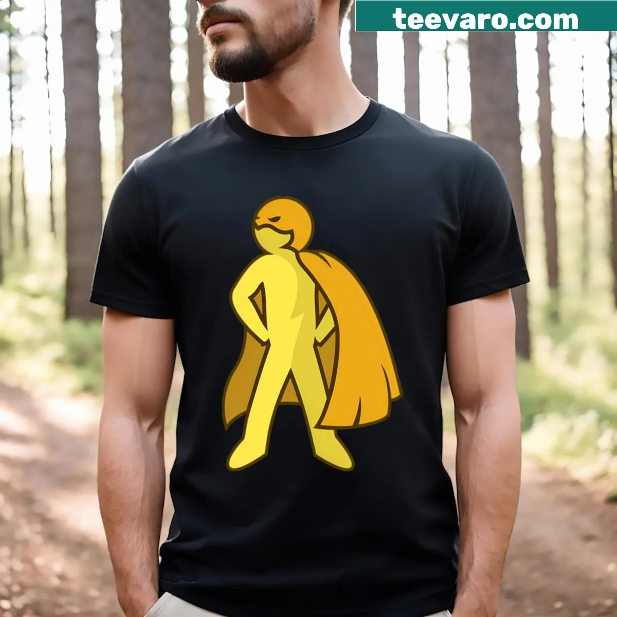 Minimalist superhero silhouette on a simple essential t-shirt — on a men's t-shirt