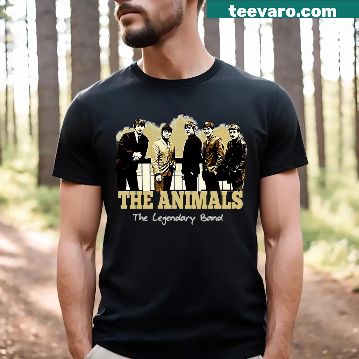 Illustration of The Animals band on a T-shirt — on a men's t-shirt
