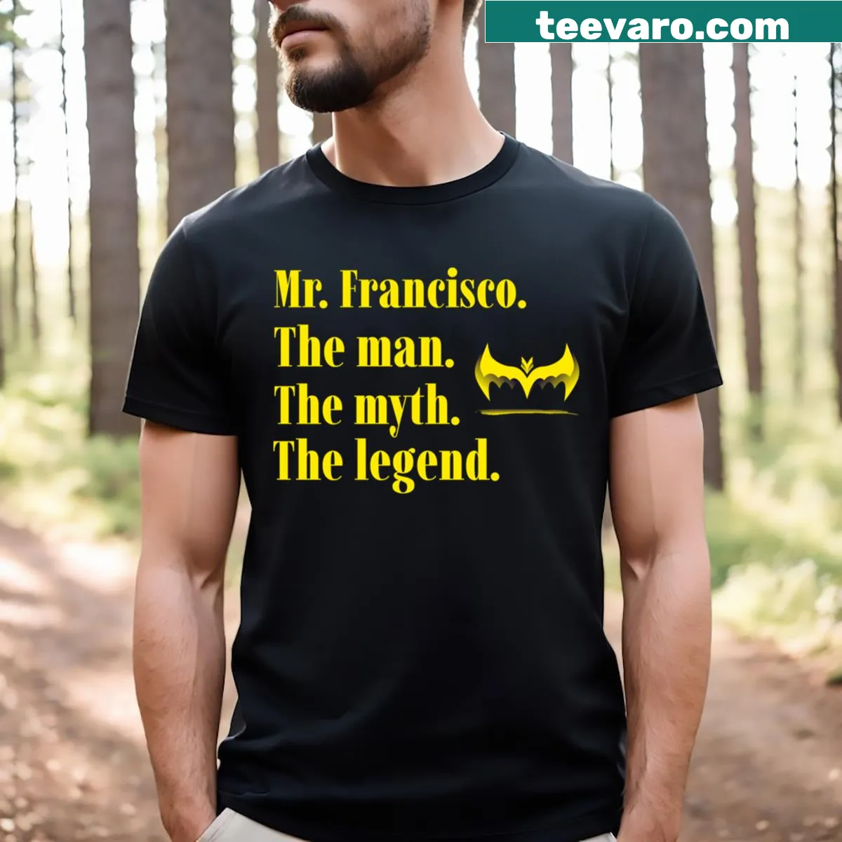 Classic phrase T-shirt celebrating legendary figures — on a men's t-shirt