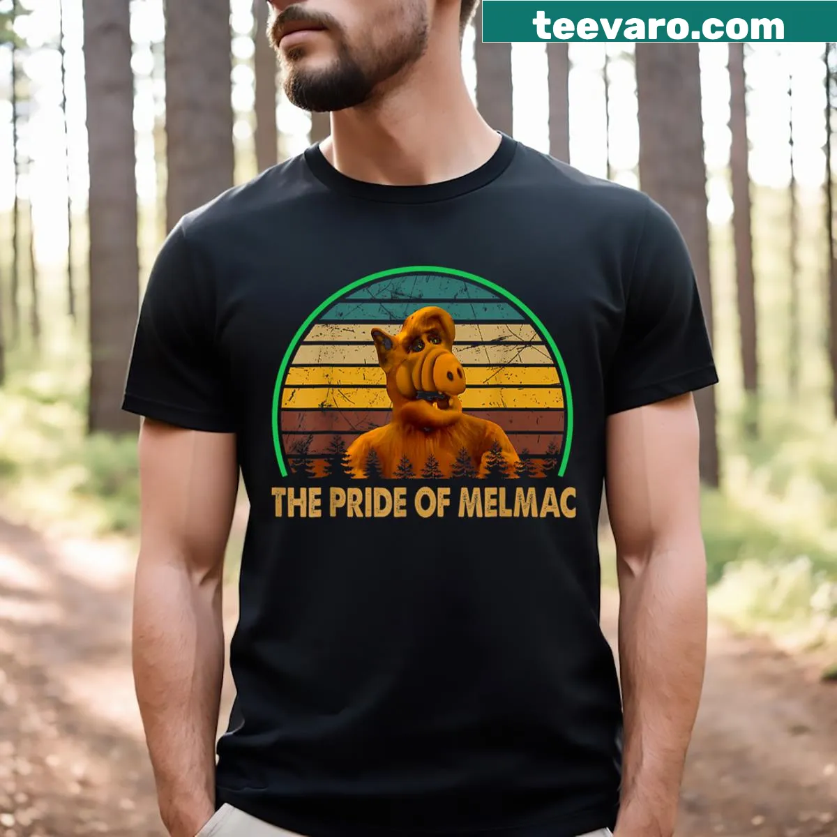 Vintage t-shirt featuring Alf from the classic TV show — on a men's t-shirt