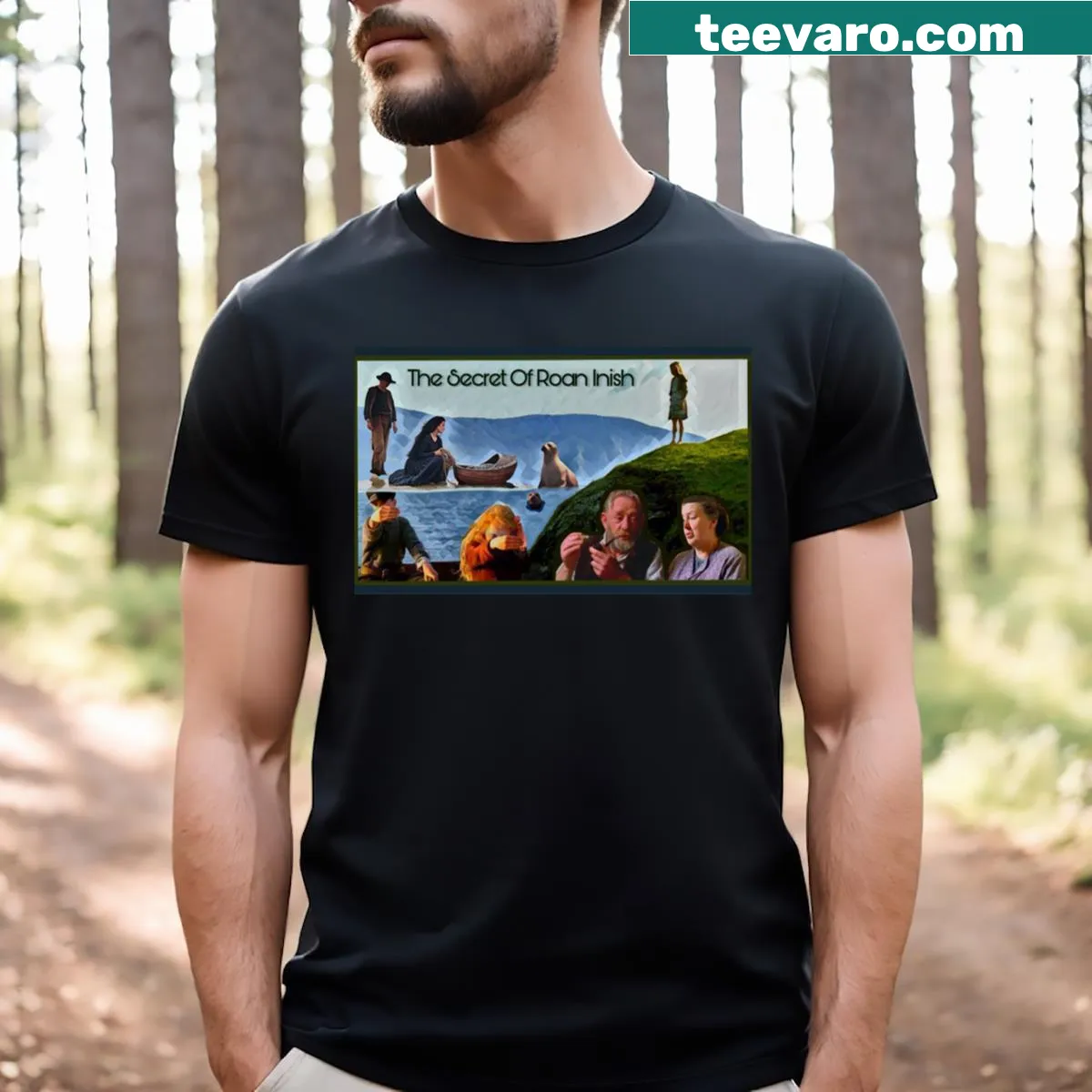 Folklore-inspired illustration on a T-shirt about Roan Inish — on a men's t-shirt