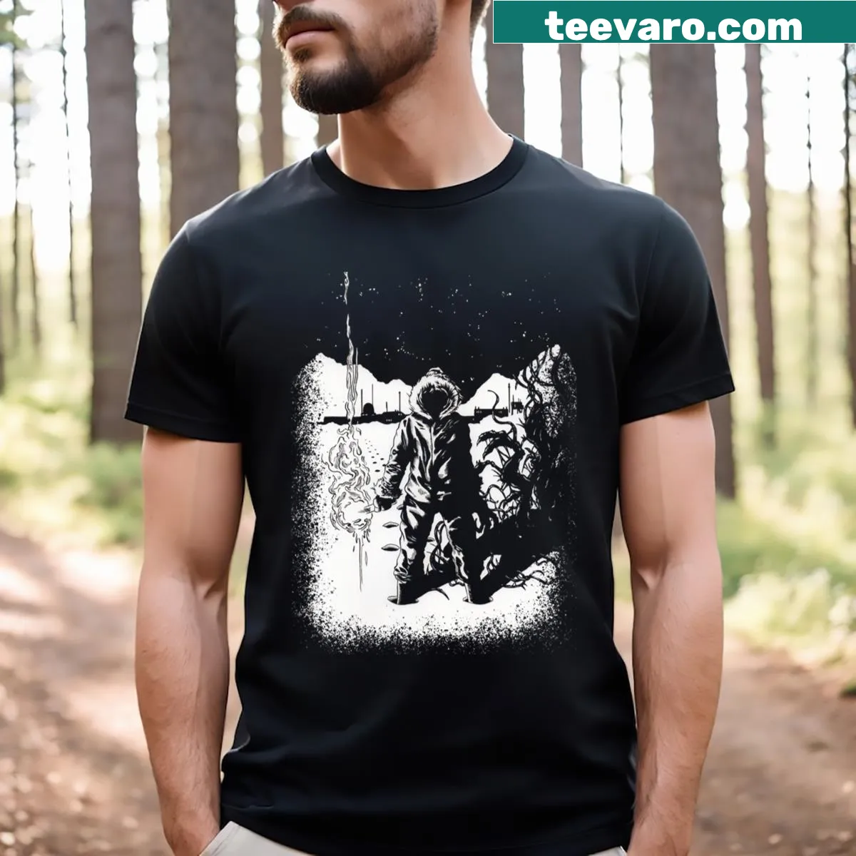 Retro horror-themed T-shirt featuring 'The Thing' design — on a men's t-shirt