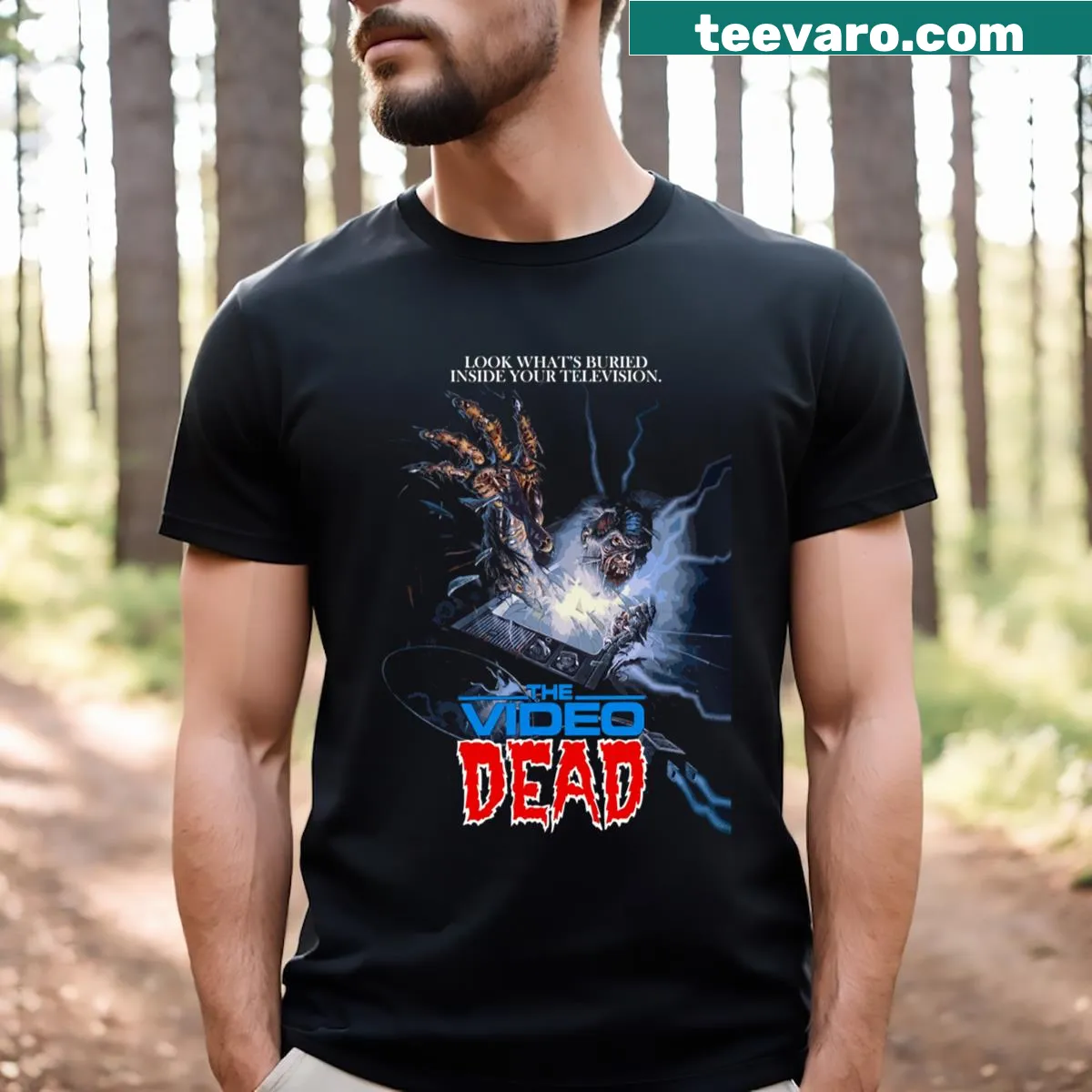 Vintage-style T-shirt inspired by 'The Video Dead' — on a men's t-shirt