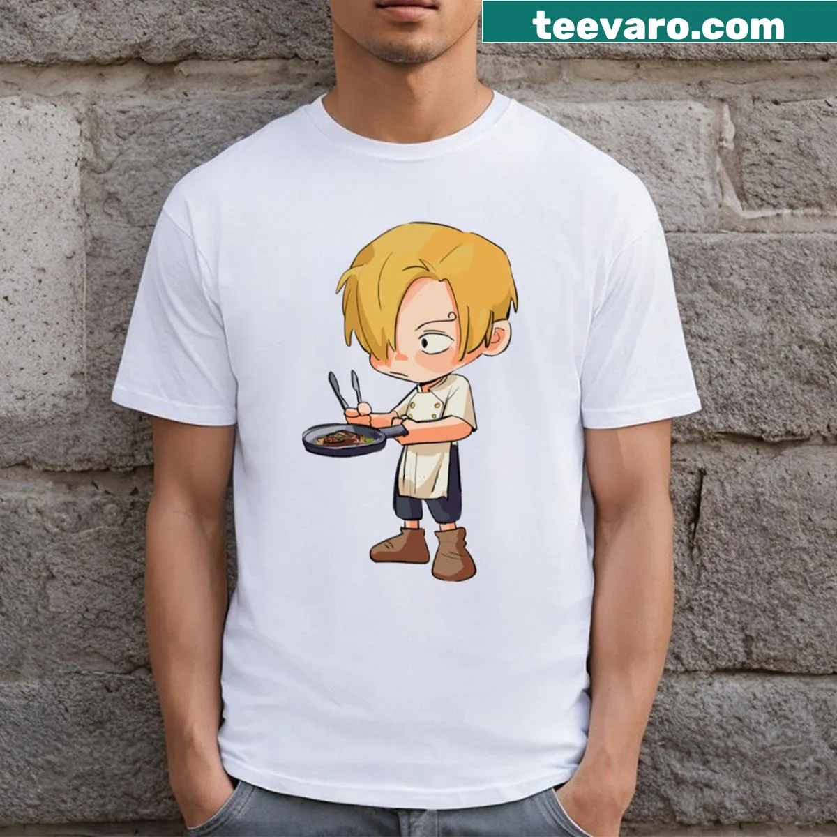 Cute design featuring Tiny Sanji from anime — on a men's t-shirt