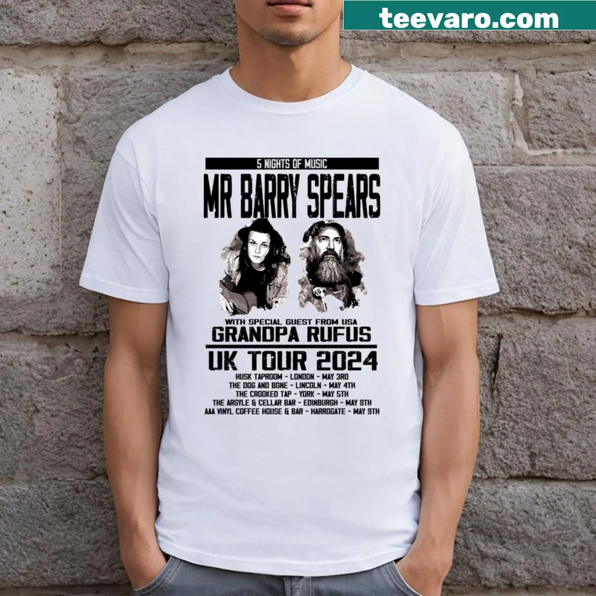 T-shirt featuring playful graphics of Grandpa Rufus. — on a men's t-shirt