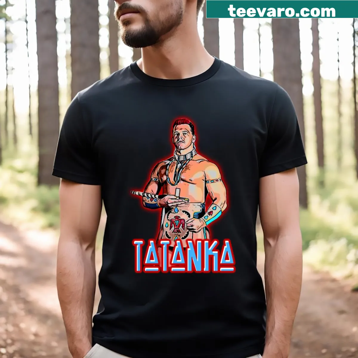 T-shirt with a buffalo graphic representing warrior spirit and strength. — on a men's t-shirt